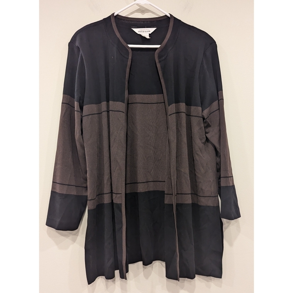 Exclusively Misook Black and Brown Open Front Cardigan Size XL